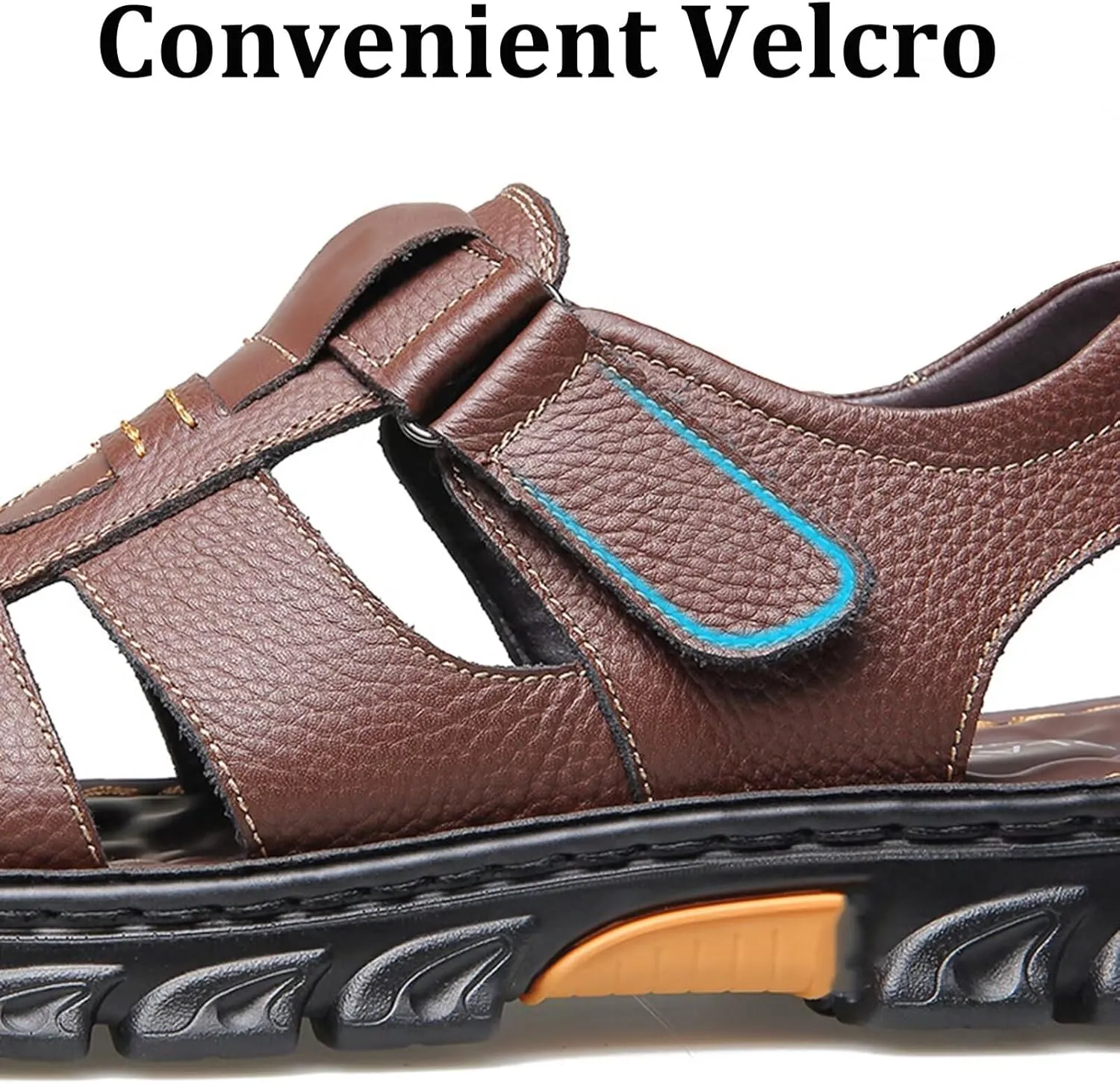 Mens Leather Sports Sandals Breathable Outdoor Walking Shoes Summer Beach Sandals for Hiking Trekking