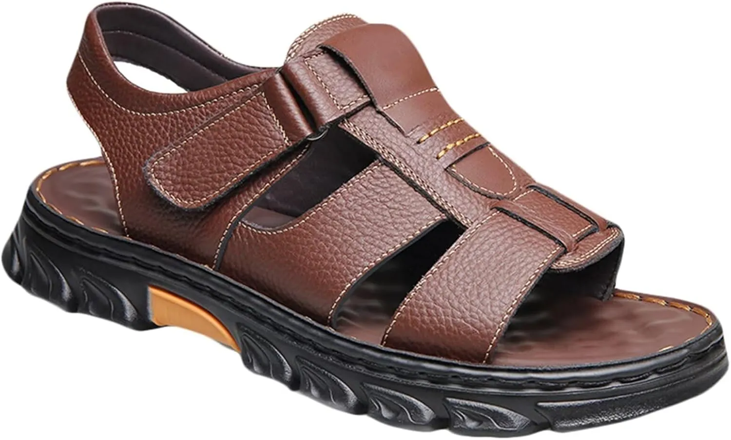 Mens Leather Sports Sandals Breathable Outdoor Walking Shoes Summer Beach Sandals for Hiking Trekking