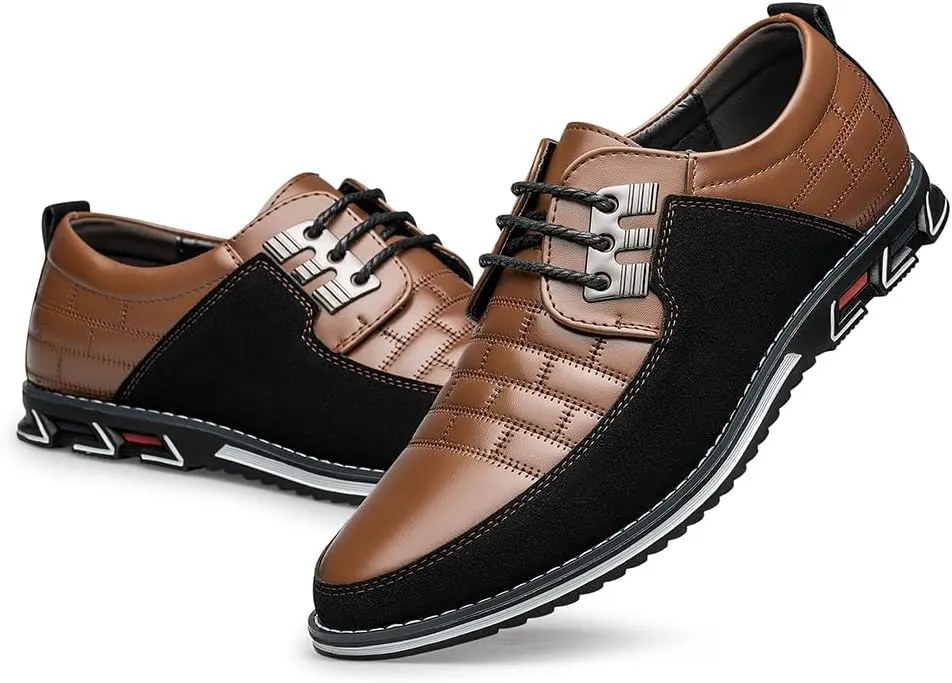 Men's Premium Leather Dress Shoes Comfort Business Casual Oxford Shoes Fashion Dress Sneakers Soft Loafers Derby Shoe for Office Working Walking Driving