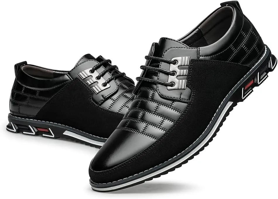 Men's Premium Leather Dress Shoes Comfort Business Casual Oxford Shoes Fashion Dress Sneakers Soft Loafers Derby Shoe for Office Working Walking Driving