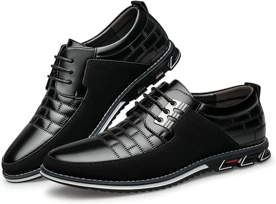 Men's Premium Leather Dress Shoes Comfort Business Casual Oxford Shoes Fashion Dress Sneakers Soft Loafers Derby Shoe for Office Working Walking Driving