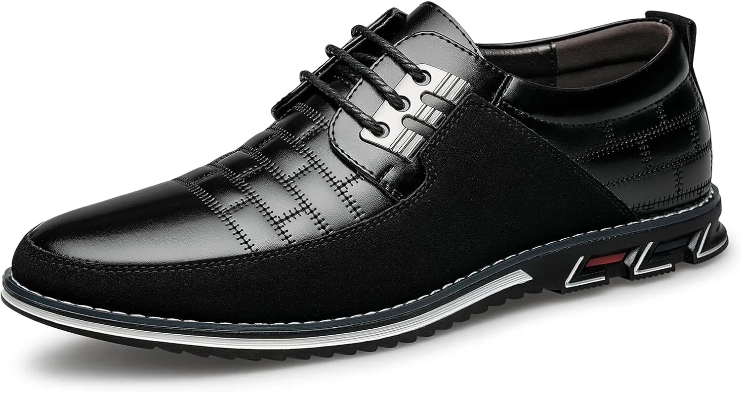 Men's Premium Leather Dress Shoes Comfort Business Casual Oxford Shoes Fashion Dress Sneakers Soft Loafers Derby Shoe for Office Working Walking Driving