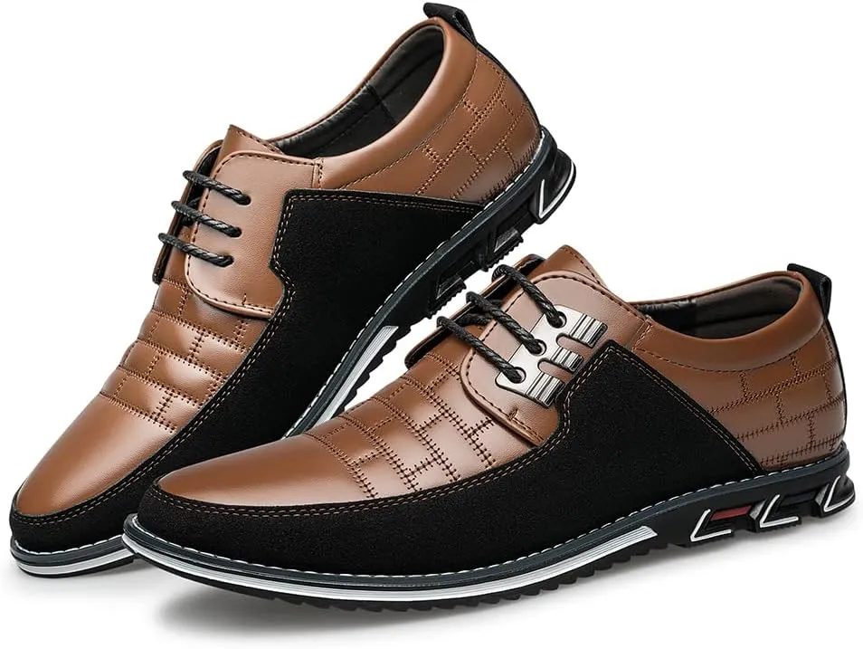 Men's Premium Leather Dress Shoes Comfort Business Casual Oxford Shoes Fashion Dress Sneakers Soft Loafers Derby Shoe for Office Working Walking Driving