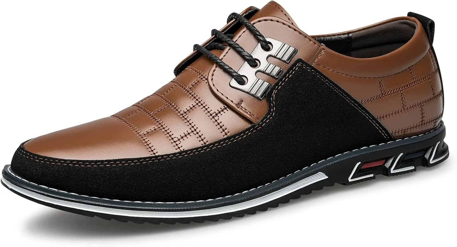 Men's Premium Leather Dress Shoes Comfort Business Casual Oxford Shoes Fashion Dress Sneakers Soft Loafers Derby Shoe for Office Working Walking Driving