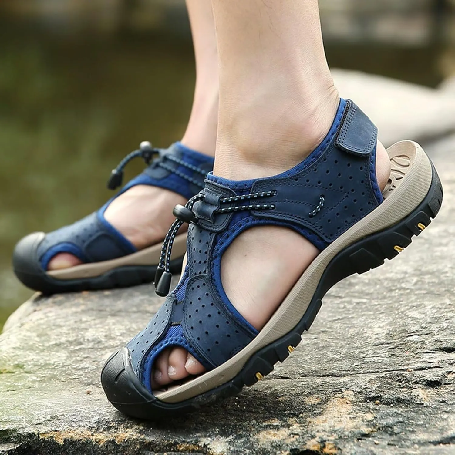 Men's Sandals Leather Closed Toe Beach Outdoor Summer Sport Hiking Sandals Size 6-11
