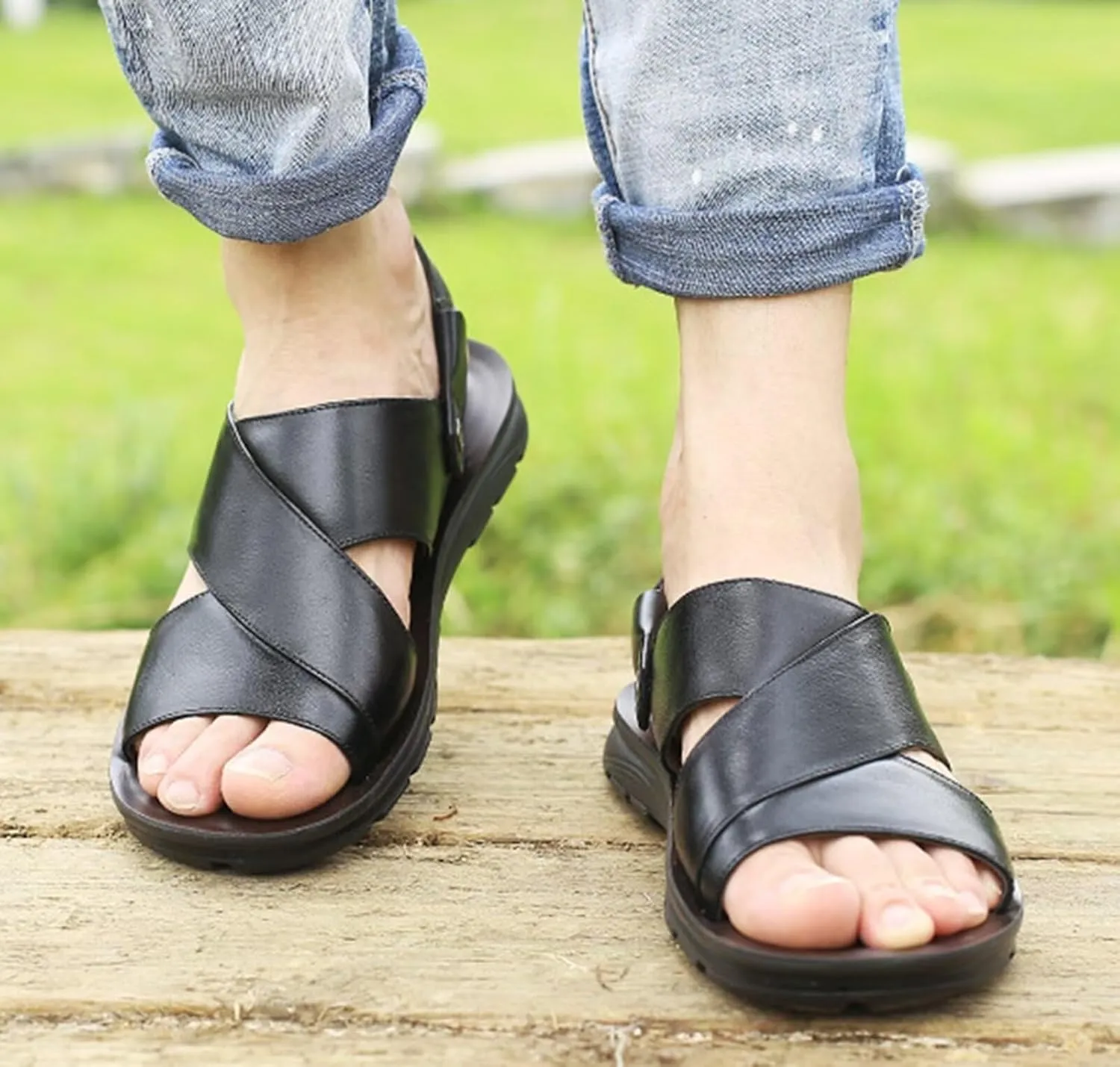 Mens Sandals Slippers Walking Sandals Outdoor Hiking Shoes Leather Beach Sandals