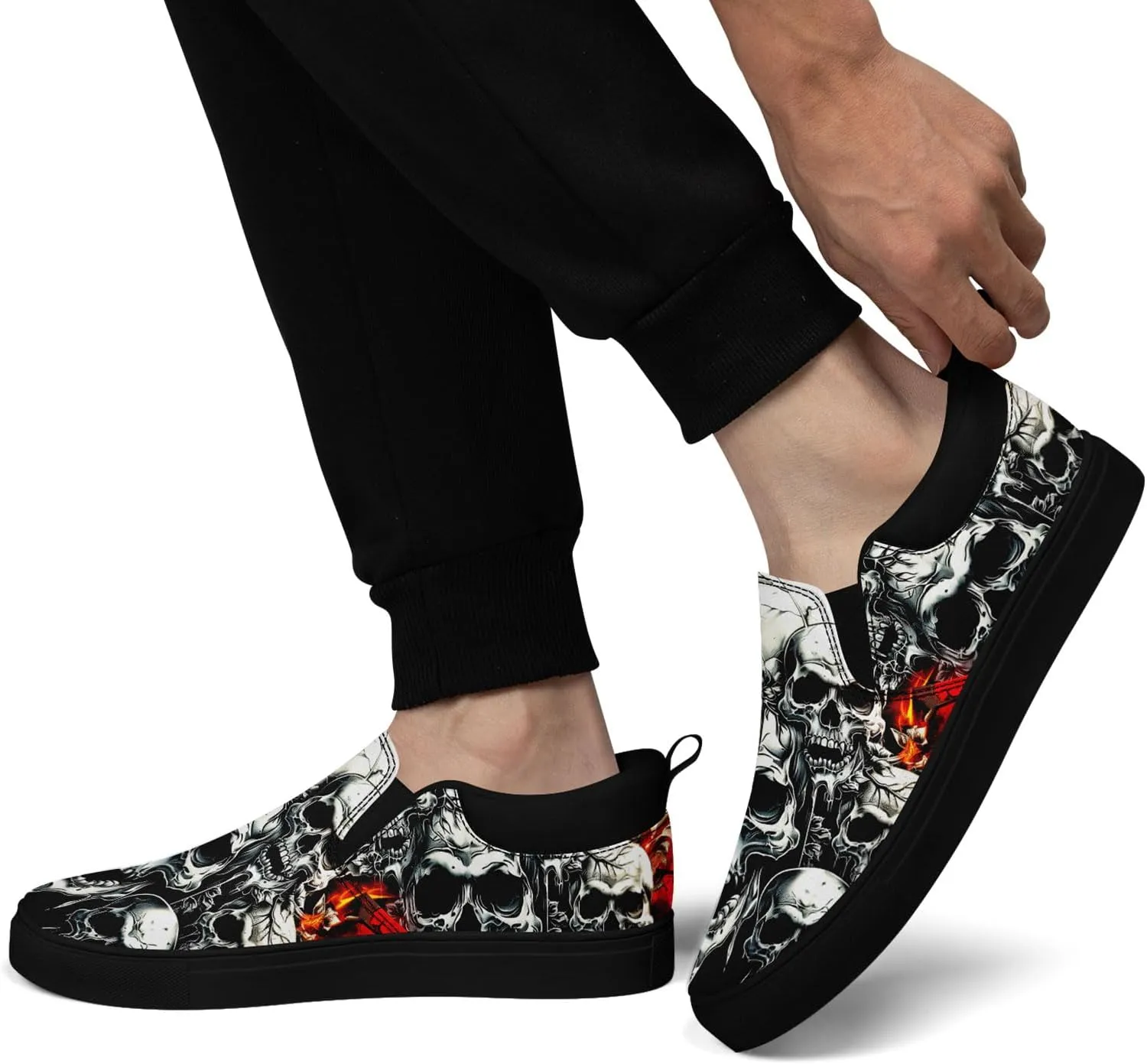 Men's Slip-On Canvas Shoes Gothic Skull Print Casual Lightweight Loafers Comfortable Walking Sneaker for Women