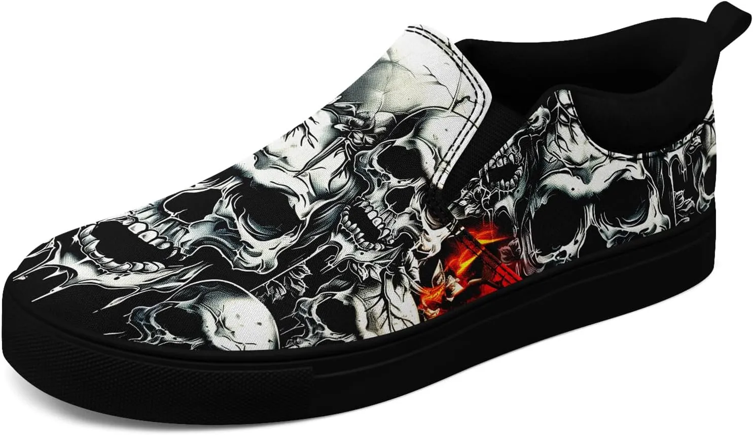 Men's Slip-On Canvas Shoes Gothic Skull Print Casual Lightweight Loafers Comfortable Walking Sneaker for Women