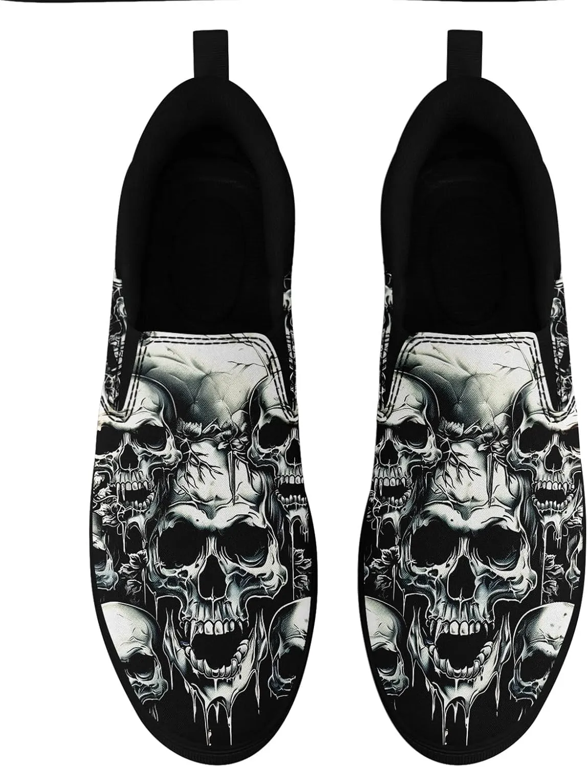 Men's Slip-On Canvas Shoes Gothic Skull Print Casual Lightweight Loafers Comfortable Walking Sneaker for Women