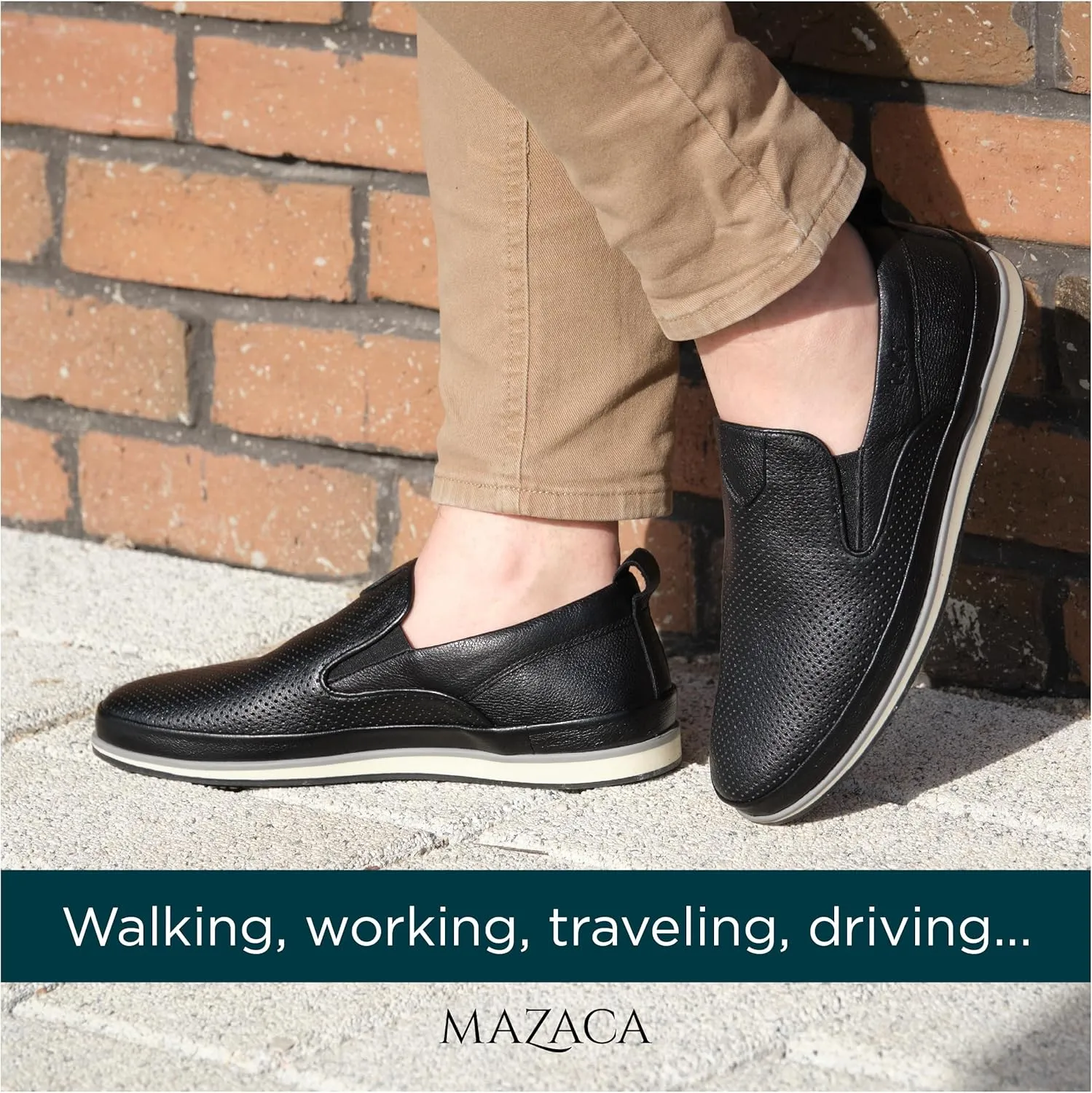 Men's Slip-On Loafers, Classic Fashion Sneakers, Flats Casual Lightweight Comfortable Breathable Mesh Perfed Leather Upper, Lining and Insole, Thermoplastic Sole