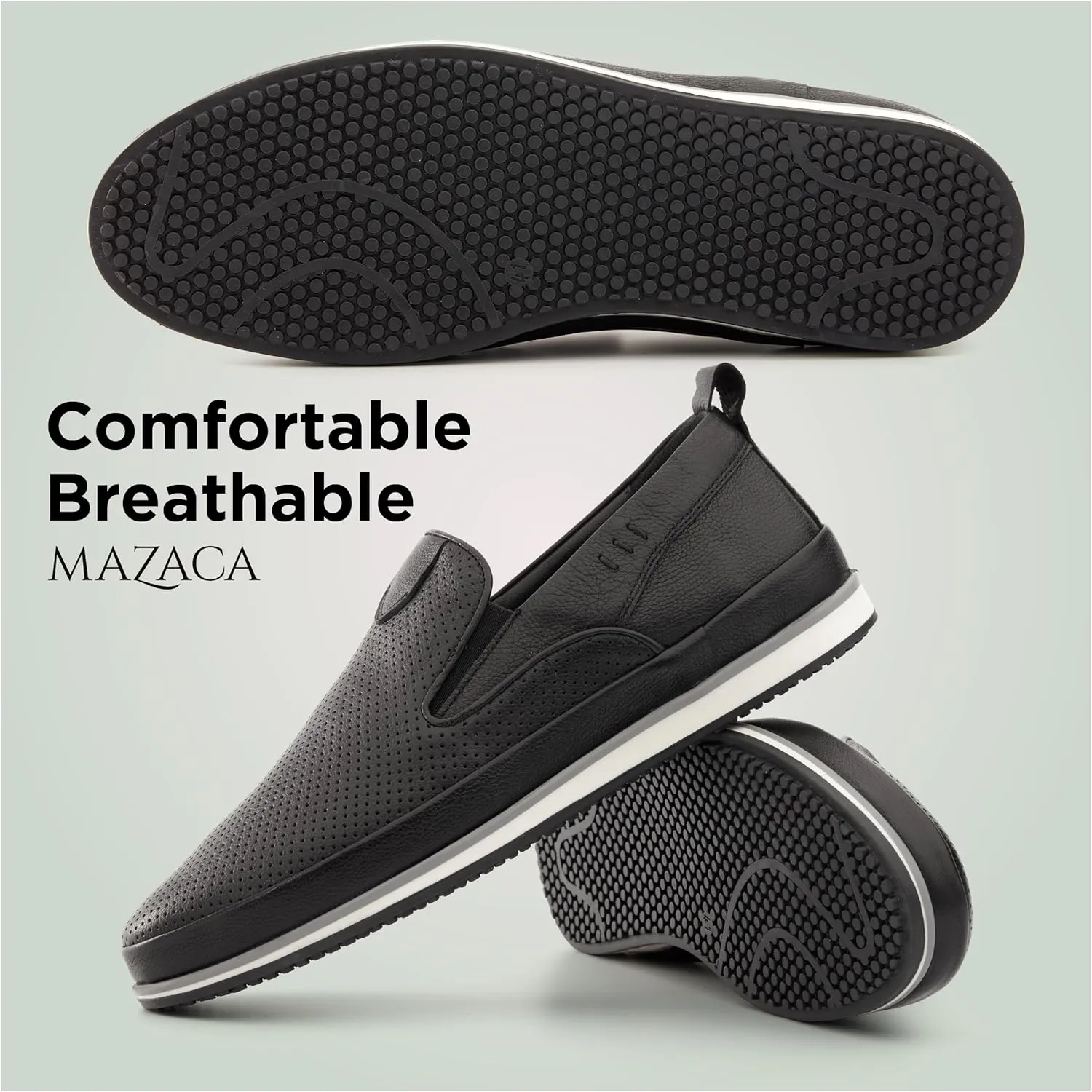 Men's Slip-On Loafers, Classic Fashion Sneakers, Flats Casual Lightweight Comfortable Breathable Mesh Perfed Leather Upper, Lining and Insole, Thermoplastic Sole
