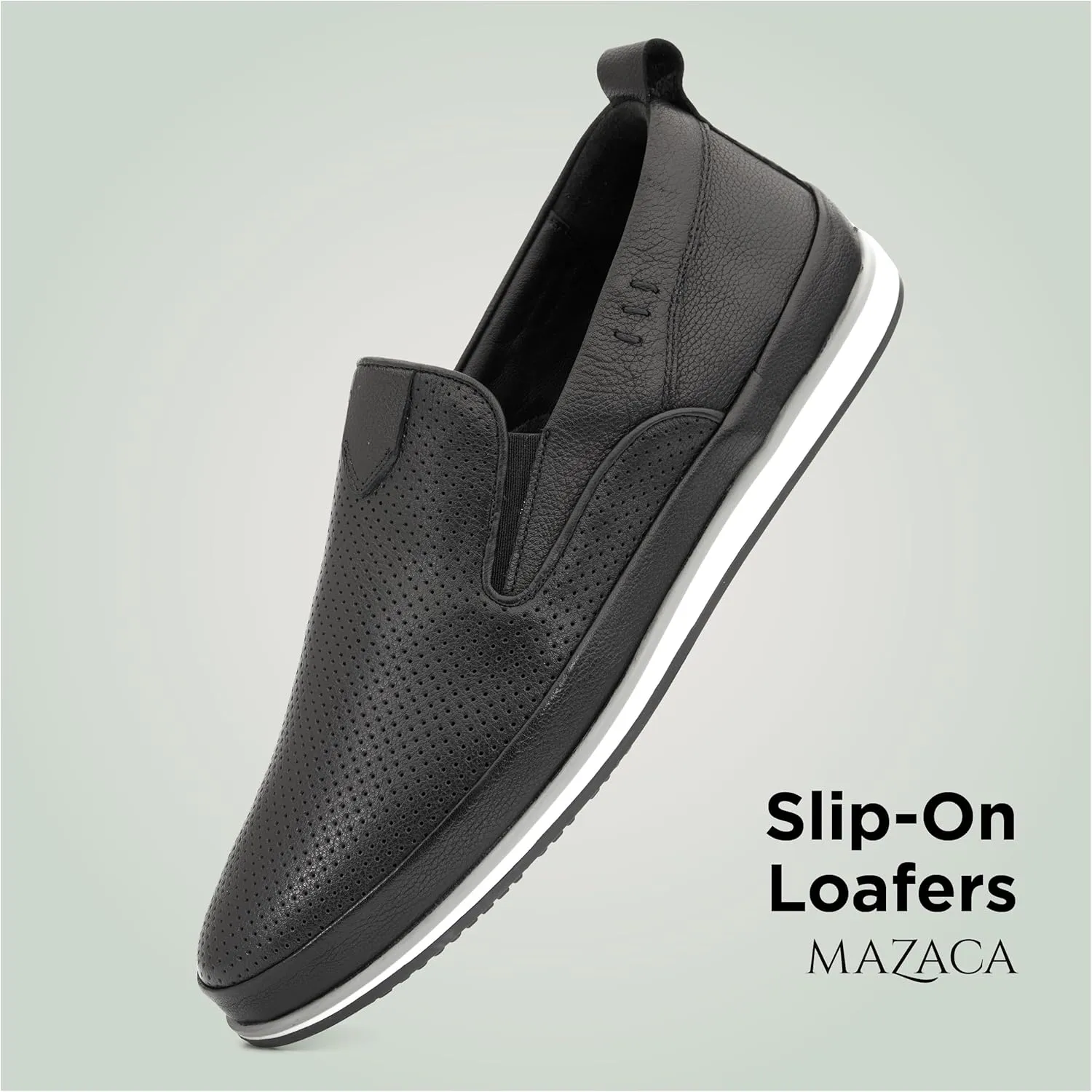 Men's Slip-On Loafers, Classic Fashion Sneakers, Flats Casual Lightweight Comfortable Breathable Mesh Perfed Leather Upper, Lining and Insole, Thermoplastic Sole