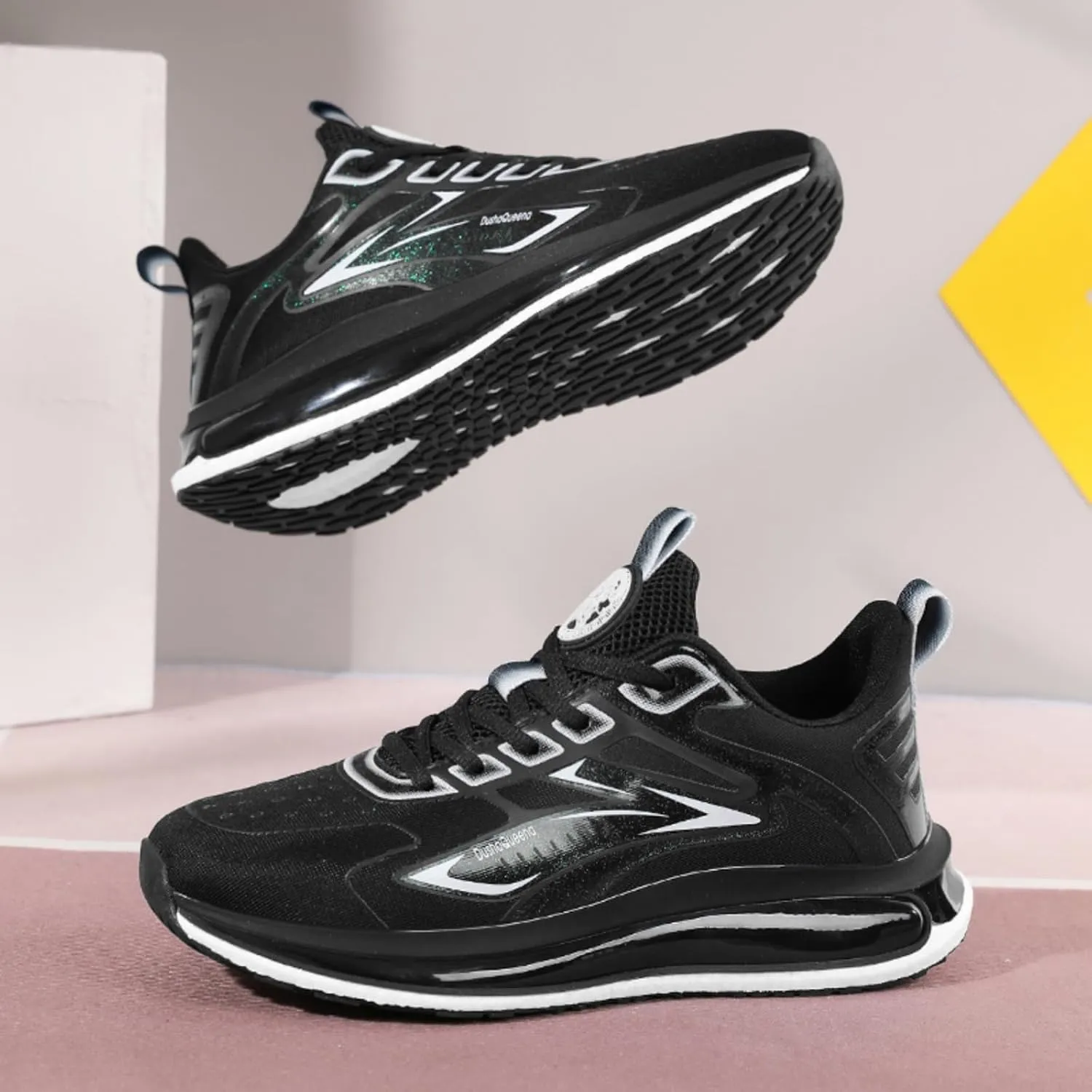 Men's Sneakers with Popcorn Soles. Suitable for Road Running and Ideal as Men's Athletic Tennis Shoes. Made of Breathable mesh and Ultra - Lightweight. (White,8)
