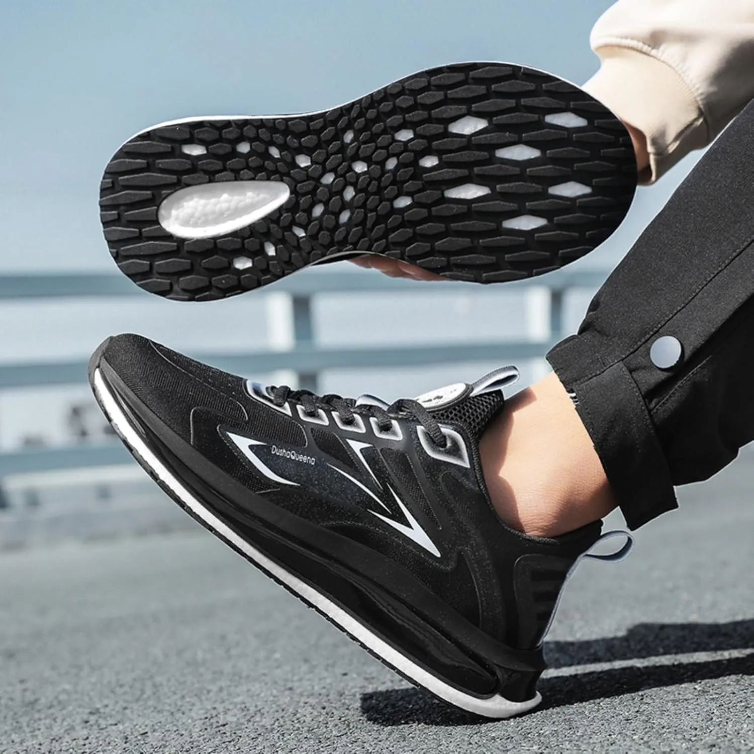Men's Sneakers with Popcorn Soles. Suitable for Road Running and Ideal as Men's Athletic Tennis Shoes. Made of Breathable mesh and Ultra - Lightweight. (White,8)