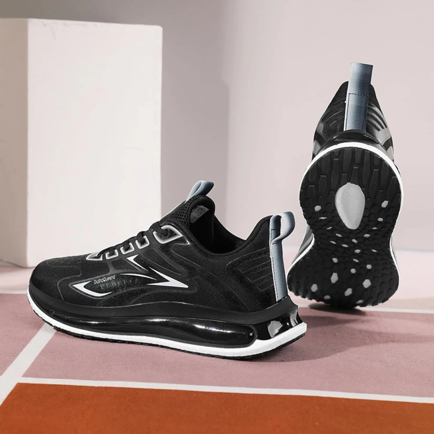 Men's Sneakers with Popcorn Soles. Suitable for Road Running and Ideal as Men's Athletic Tennis Shoes. Made of Breathable mesh and Ultra - Lightweight. (White,8)