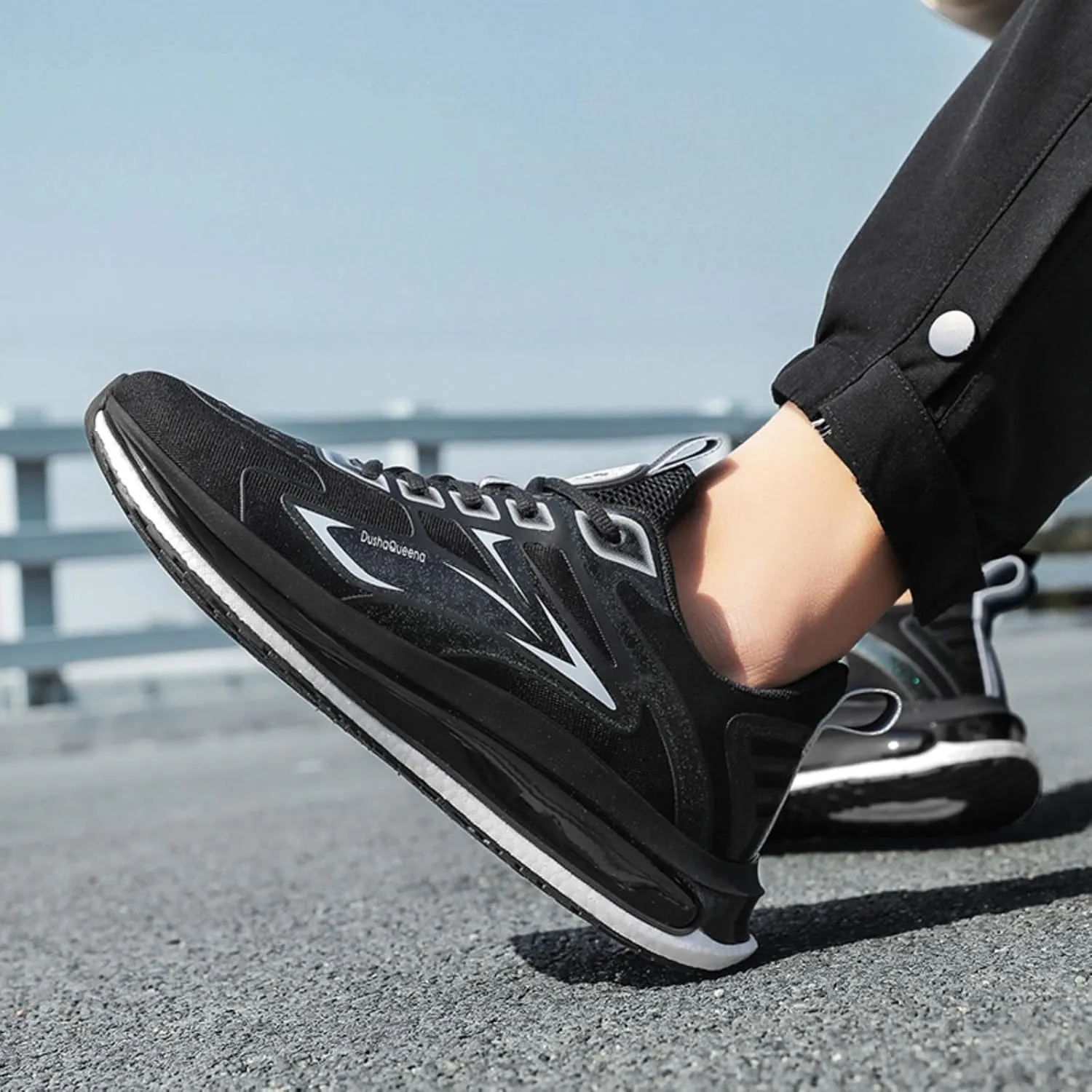 Men's Sneakers with Popcorn Soles. Suitable for Road Running and Ideal as Men's Athletic Tennis Shoes. Made of Breathable mesh and Ultra - Lightweight. (White,8)
