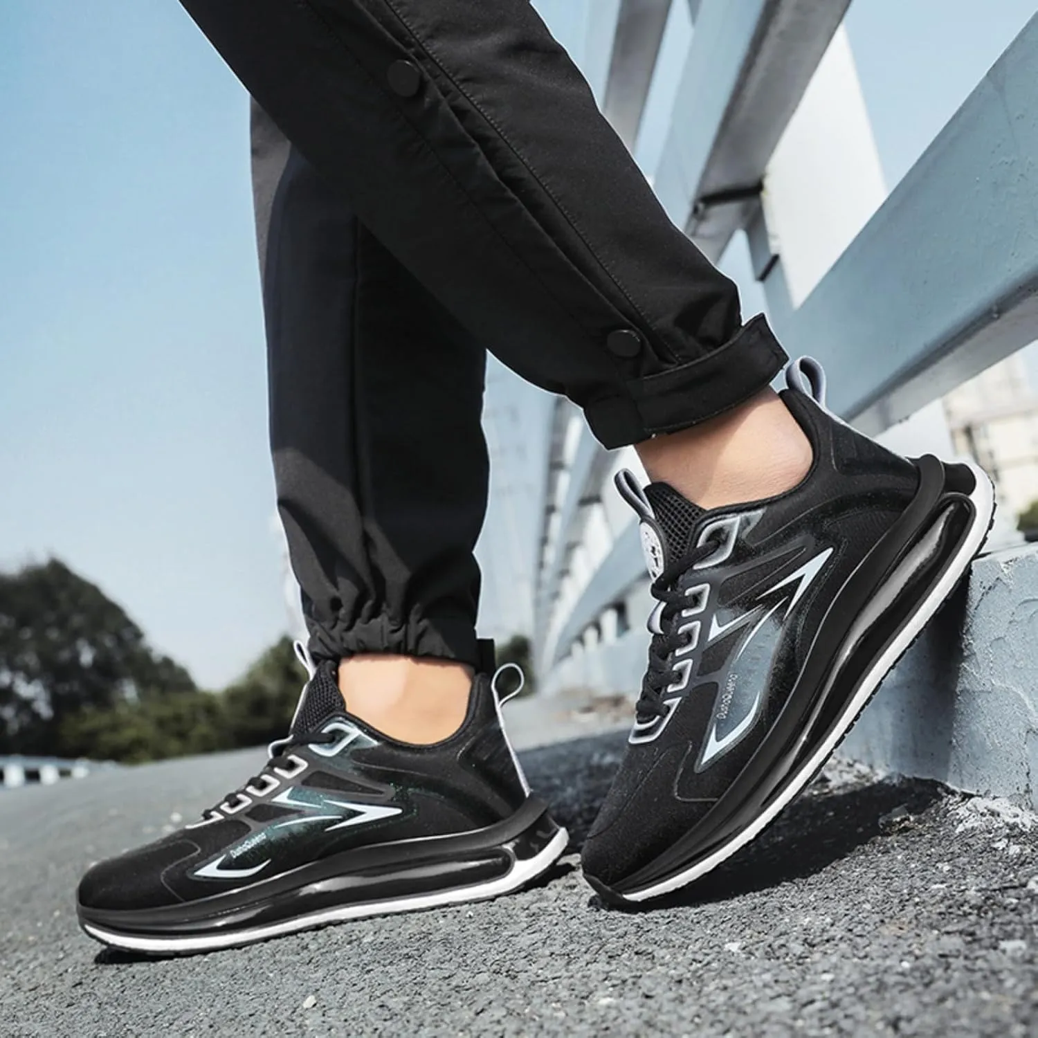 Men's Sneakers with Popcorn Soles. Suitable for Road Running and Ideal as Men's Athletic Tennis Shoes. Made of Breathable mesh and Ultra - Lightweight. (White,8)