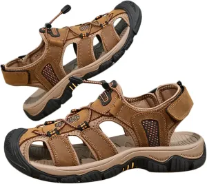 Men's Sports Outdoor Sandals Closed Toe Summer Beach Shoes Leather Casual Trekking Hiking Walking Sandals