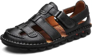 Mens Summer Casual Closed Toe Leather Sandals Outdoor Fisherman Adjustable Beach Shoes
