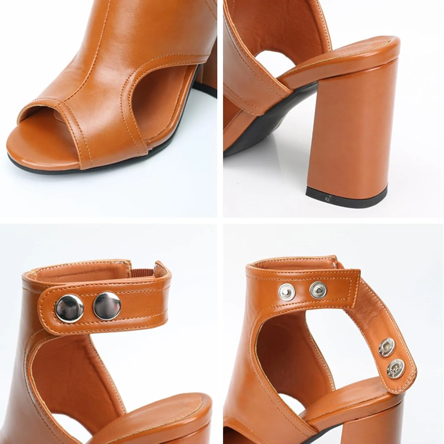 MEOTINA Open Toe Booties for Women Dressy Sandals Peep Toe Boots Block Heels Summer Gladiator Shoes