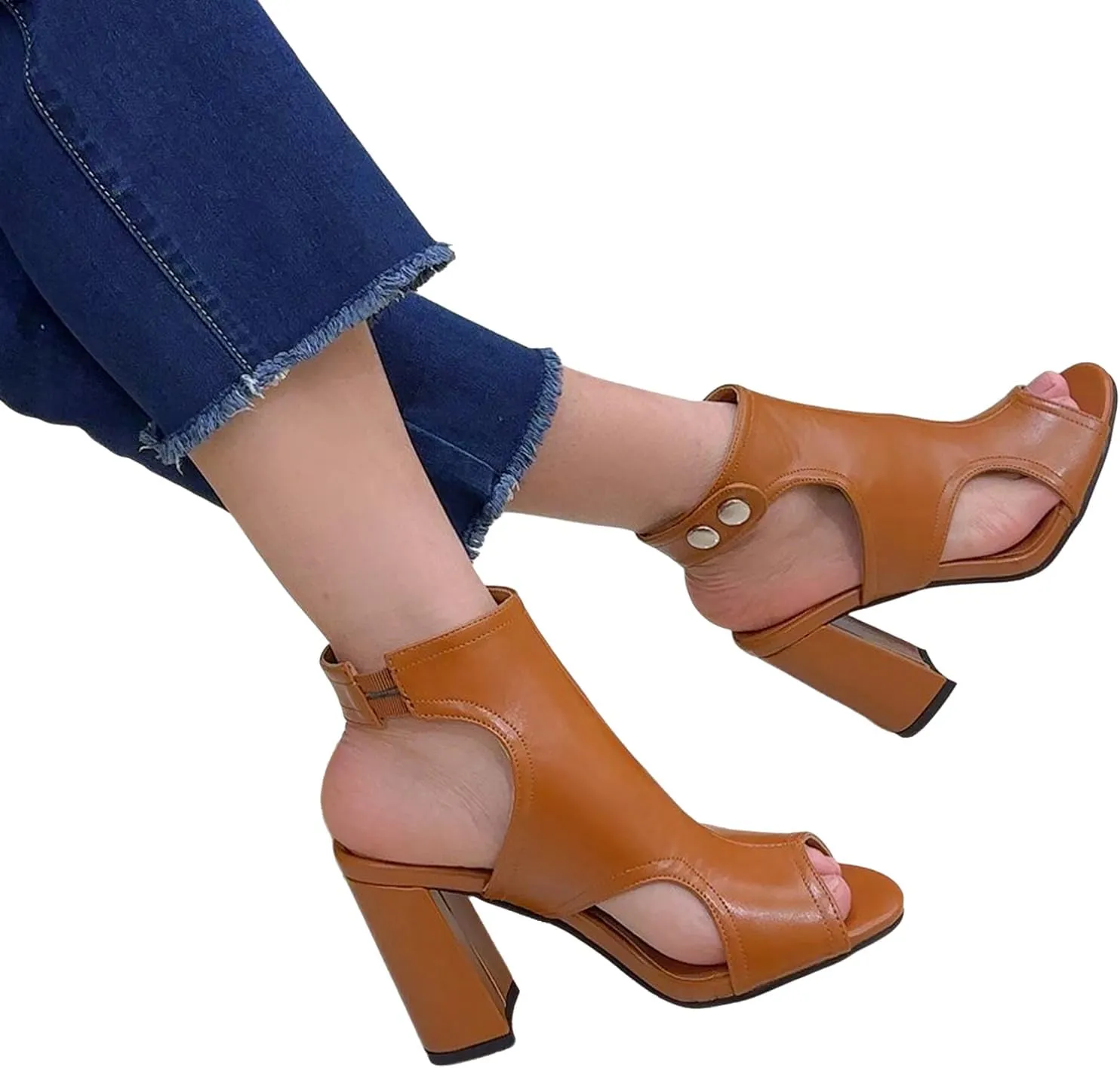 MEOTINA Open Toe Booties for Women Dressy Sandals Peep Toe Boots Block Heels Summer Gladiator Shoes