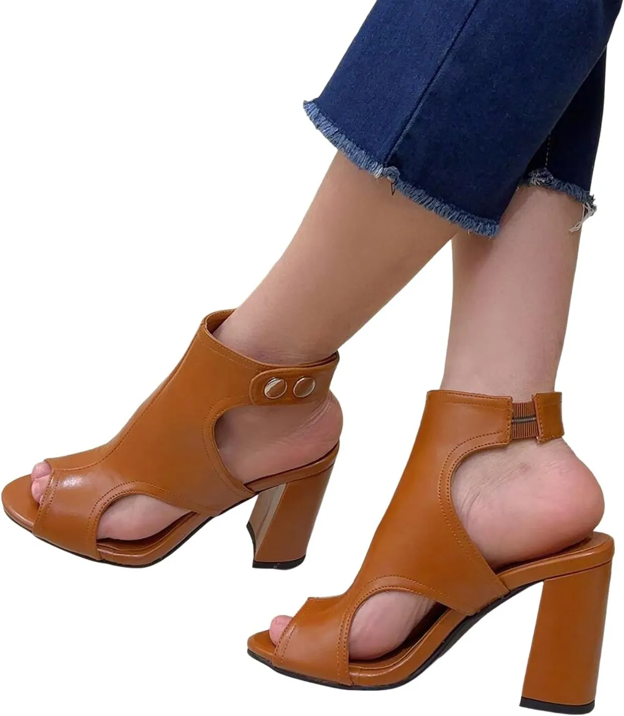 MEOTINA Open Toe Booties for Women Dressy Sandals Peep Toe Boots Block Heels Summer Gladiator Shoes