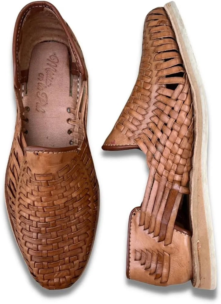 Mexico en la Piel Men’s Handmade Leather Huarache Sandals – Slip-On, Comfortable, Breathable, Available in Tan, Black, and Reddish – Sizes 8US to 13US
