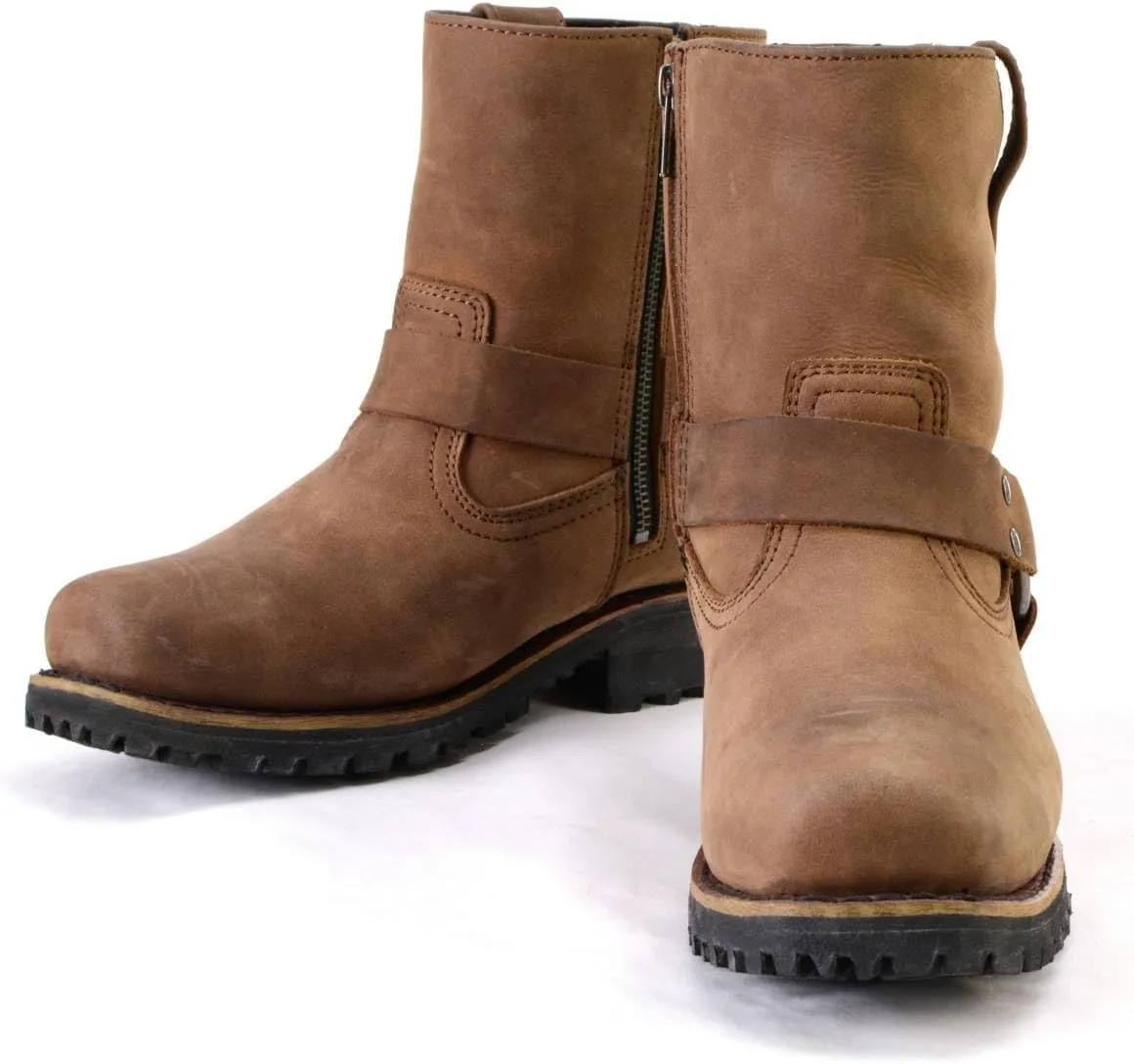 Milwaukee Leather MBL9353 Women’s Crazy Horse Brown Leather Motorcycle Rider Short Harness Boots