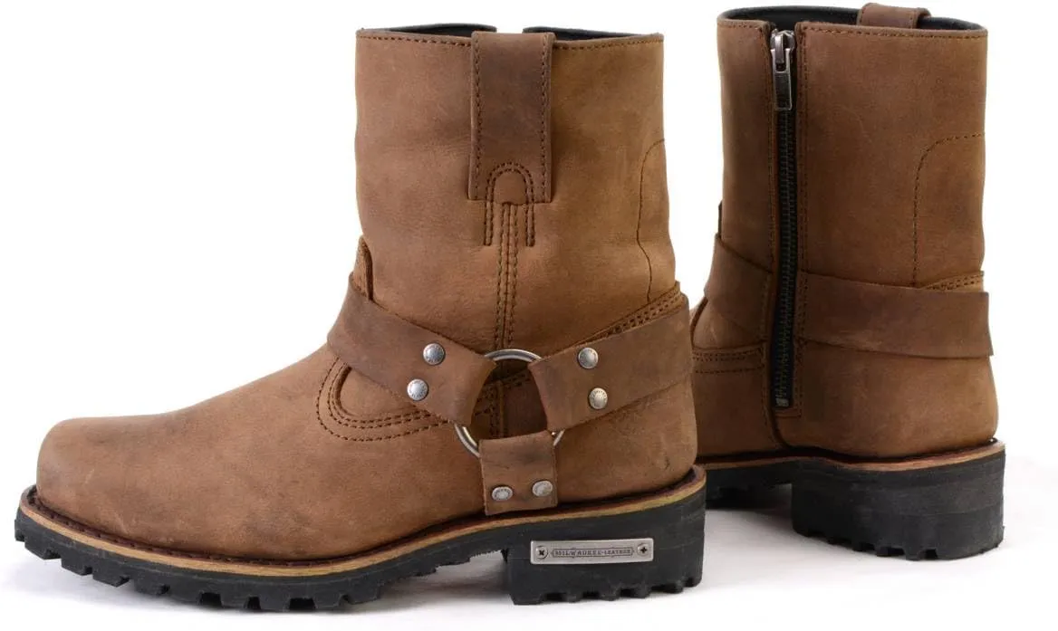 Milwaukee Leather MBL9353 Women’s Crazy Horse Brown Leather Motorcycle Rider Short Harness Boots