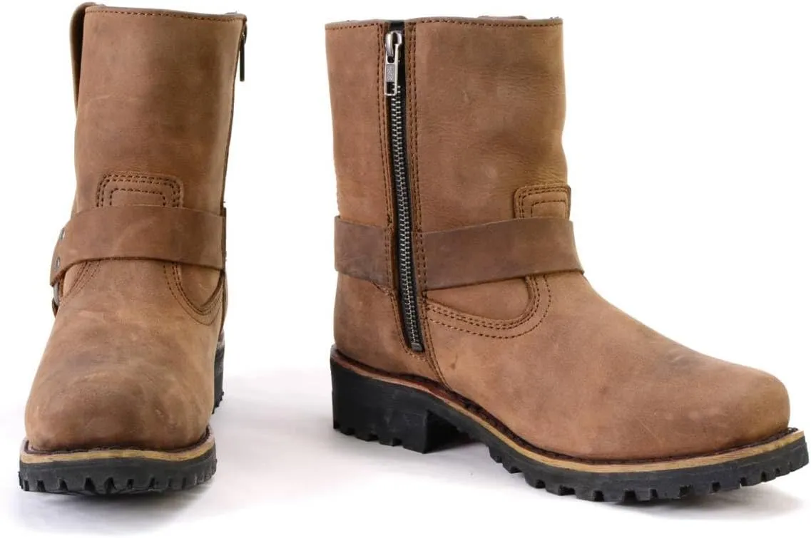Milwaukee Leather MBL9353 Women’s Crazy Horse Brown Leather Motorcycle Rider Short Harness Boots