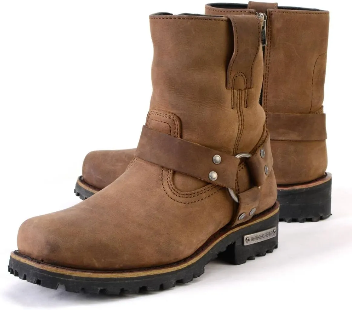Milwaukee Leather MBL9353 Women’s Crazy Horse Brown Leather Motorcycle Rider Short Harness Boots
