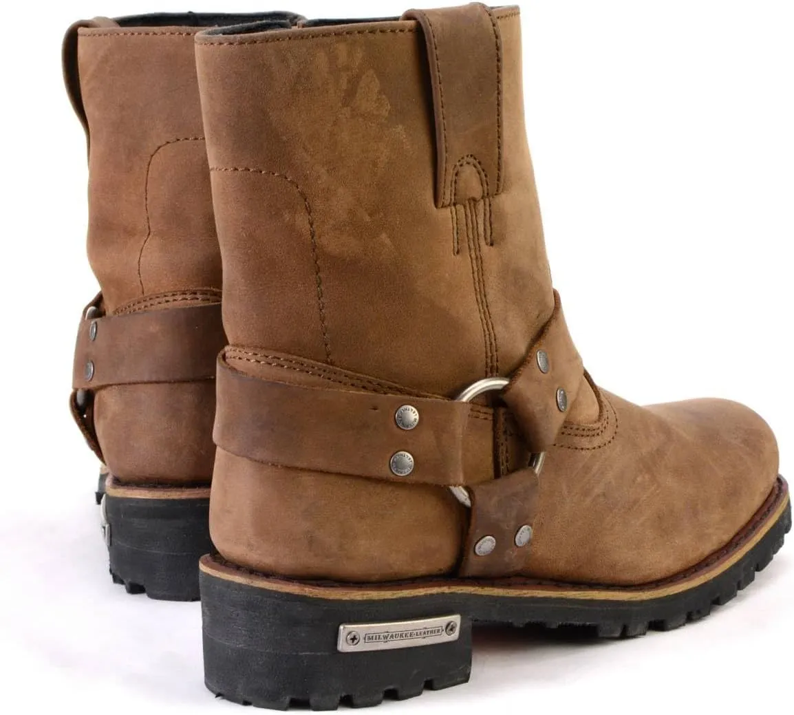 Milwaukee Leather MBL9353 Women’s Crazy Horse Brown Leather Motorcycle Rider Short Harness Boots