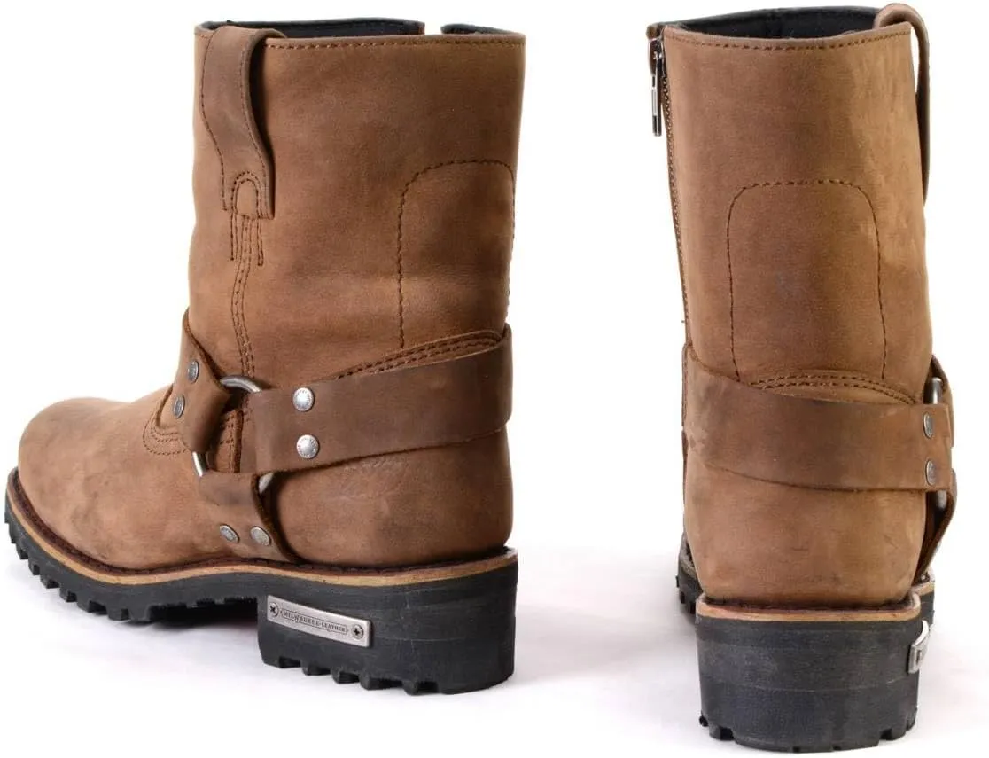 Milwaukee Leather MBL9353 Women’s Crazy Horse Brown Leather Motorcycle Rider Short Harness Boots