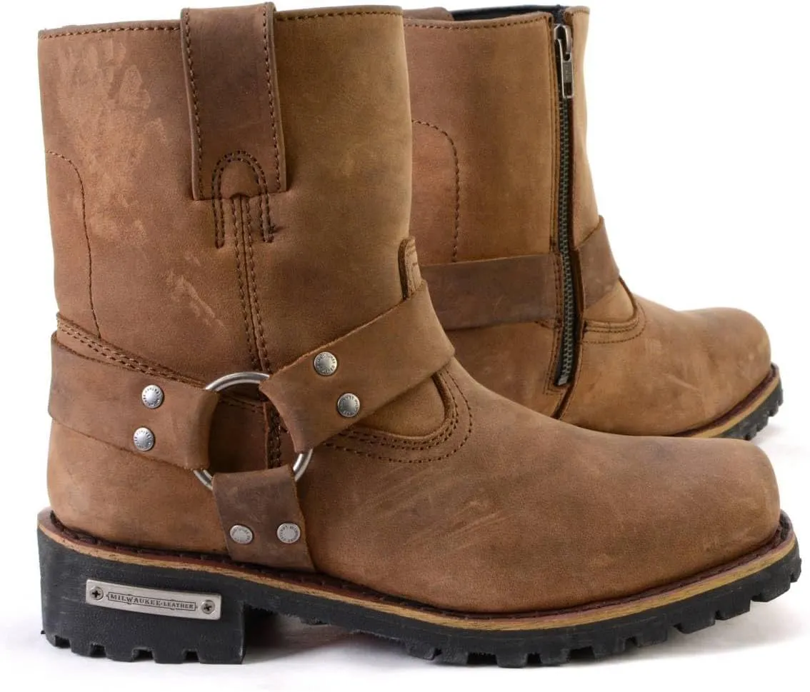 Milwaukee Leather MBL9353 Women’s Crazy Horse Brown Leather Motorcycle Rider Short Harness Boots
