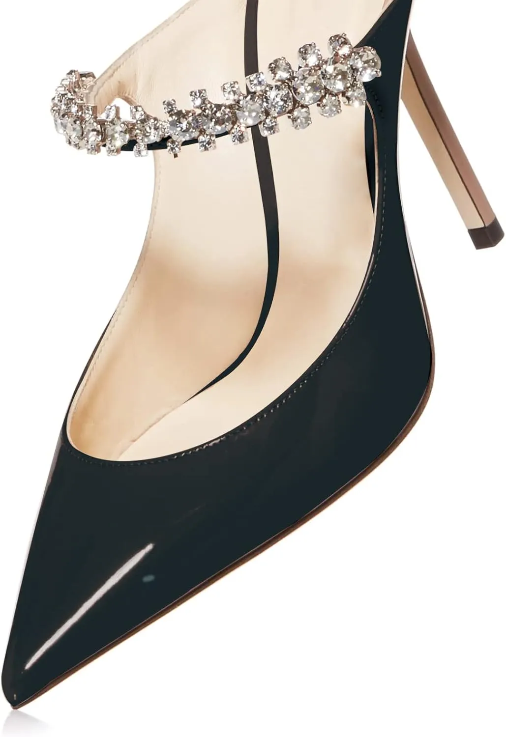 MIRAAZZURRA Women Heeled Mules Rhinestone Strappy Pointed Toe Mules Stiletto High Heels Slip On Bridal Sandals for Women