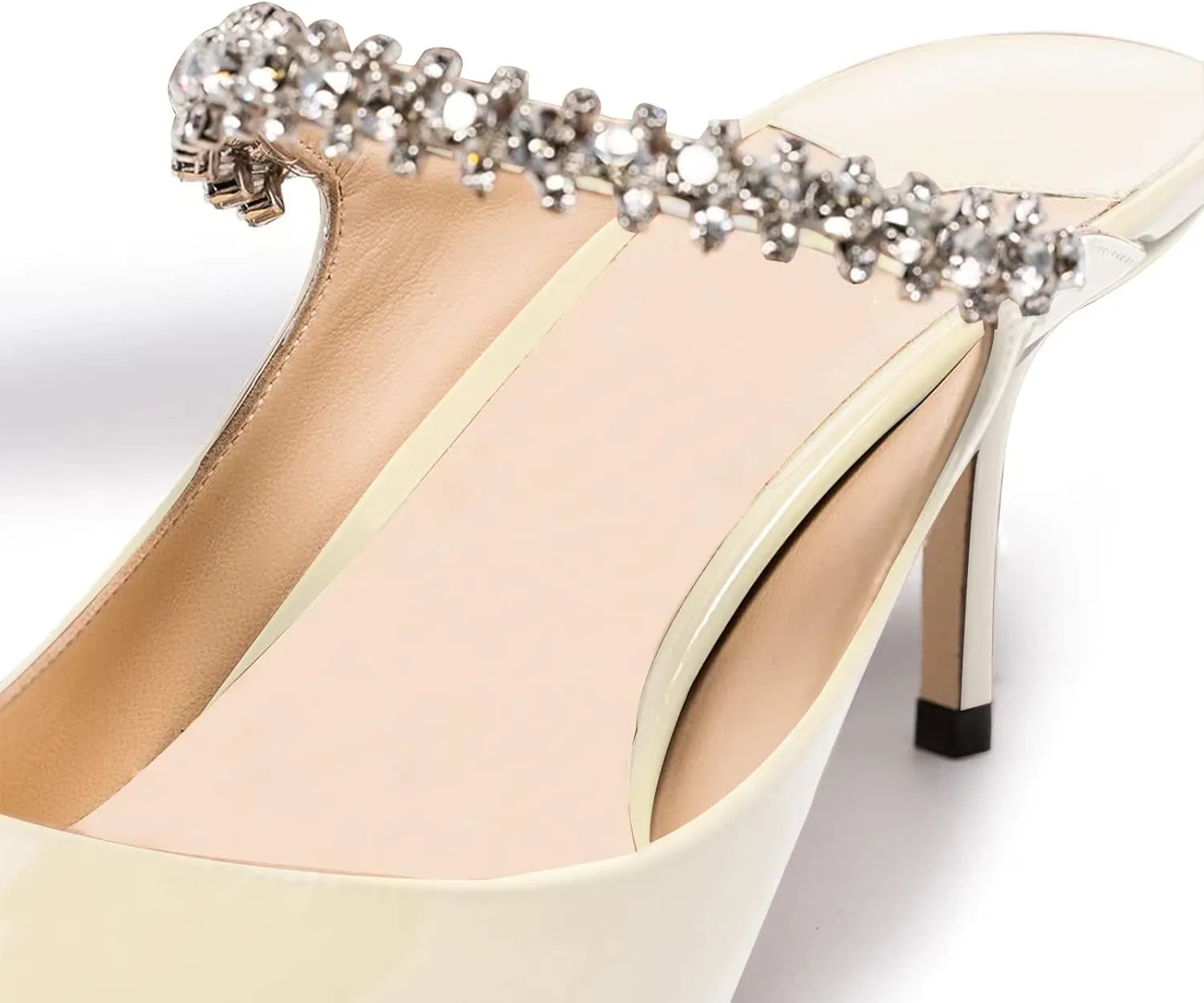 MIRAAZZURRA Women Heeled Mules Rhinestone Strappy Pointed Toe Mules Stiletto High Heels Slip On Bridal Sandals for Women