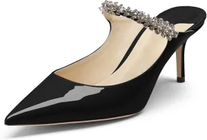 MIRAAZZURRA Women Heeled Mules Rhinestone Strappy Pointed Toe Mules Stiletto High Heels Slip On Bridal Sandals for Women