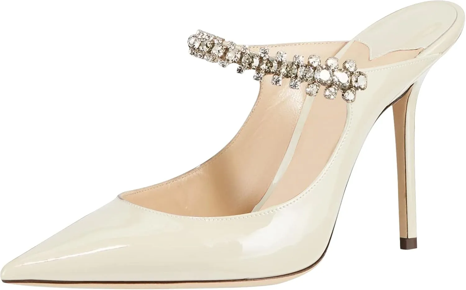 MIRAAZZURRA Women Heeled Mules Rhinestone Strappy Pointed Toe Mules Stiletto High Heels Slip On Bridal Sandals for Women