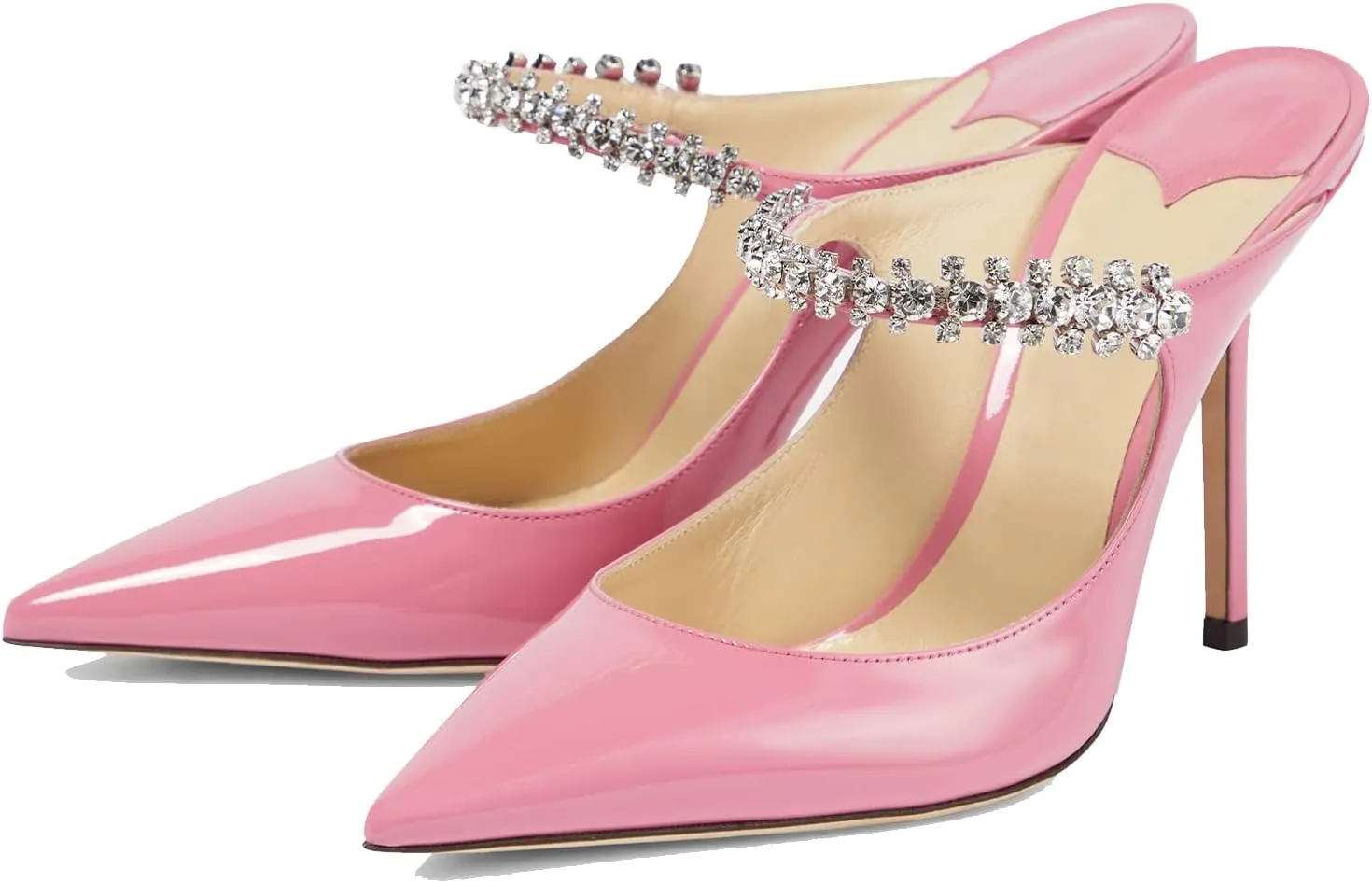 MIRAAZZURRA Women Heeled Mules Rhinestone Strappy Pointed Toe Mules Stiletto High Heels Slip On Bridal Sandals for Women