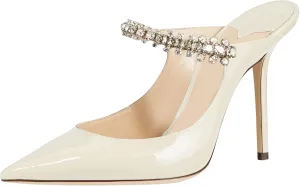 MIRAAZZURRA Women Heeled Mules Rhinestone Strappy Pointed Toe Mules Stiletto High Heels Slip On Bridal Sandals for Women
