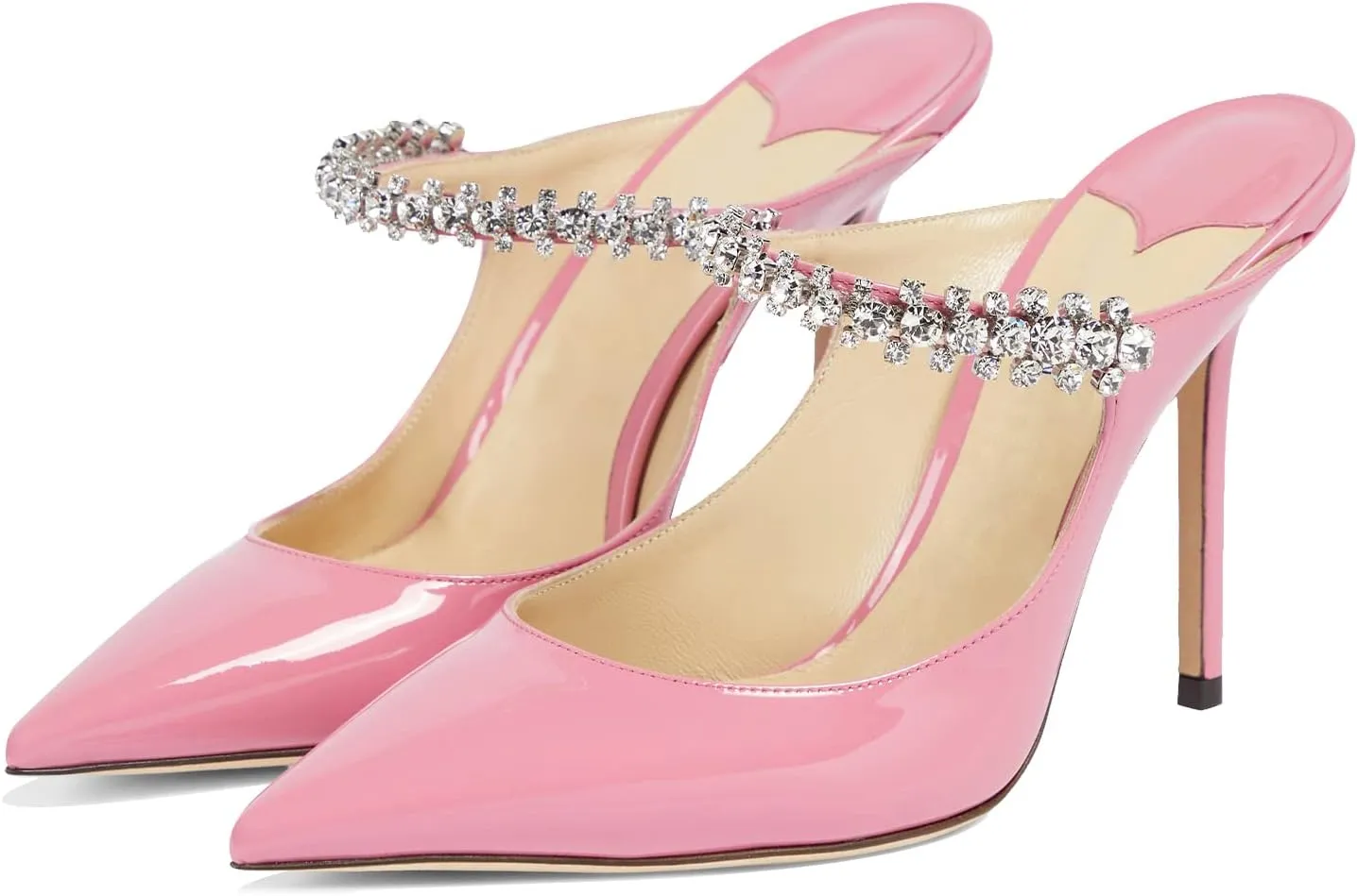 MIRAAZZURRA Women Heeled Mules Rhinestone Strappy Pointed Toe Mules Stiletto High Heels Slip On Bridal Sandals for Women
