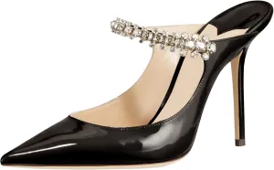 MIRAAZZURRA Women Heeled Mules Rhinestone Strappy Pointed Toe Mules Stiletto High Heels Slip On Bridal Sandals for Women