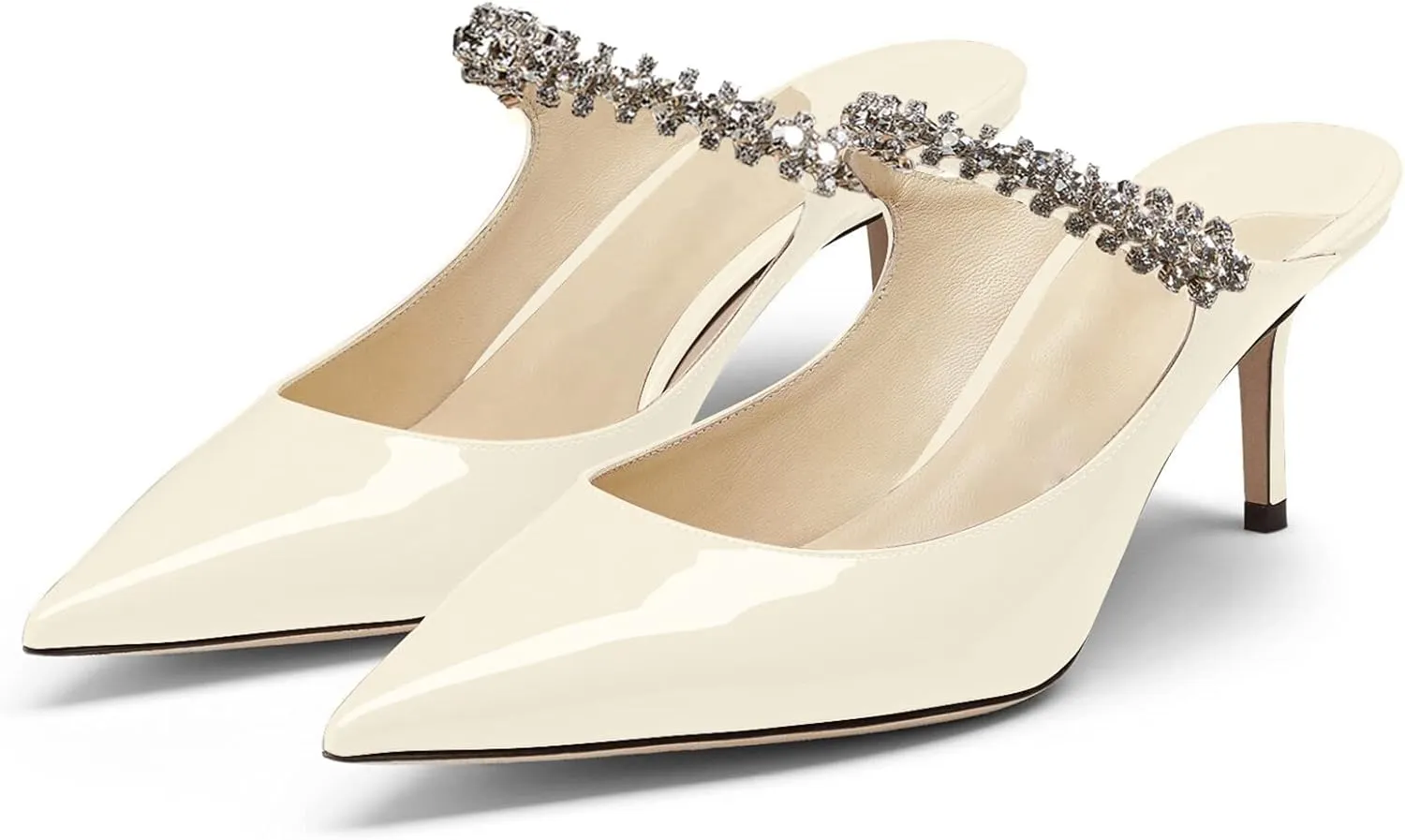 MIRAAZZURRA Women Heeled Mules Rhinestone Strappy Pointed Toe Mules Stiletto High Heels Slip On Bridal Sandals for Women