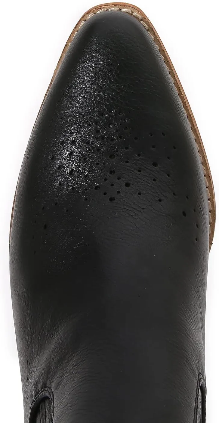 mm Women's Pointed Toe Mid Heels Chelsea Ankle Boots, Slip On Elastic Chunky Block Wooden Heel Short Western Cowboy Short Booties for Ladies, Brown Black White