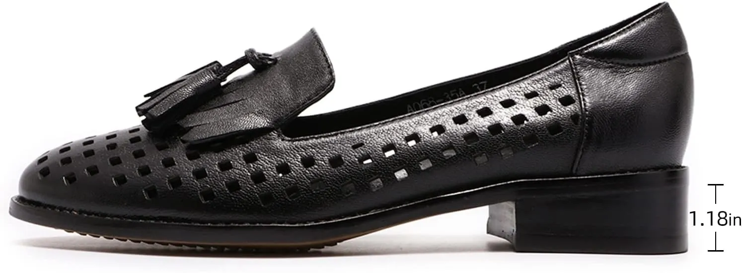 Mona flying Women's Leather Tassel Loafers Slip On Flats Office Ladies Casual Shoes