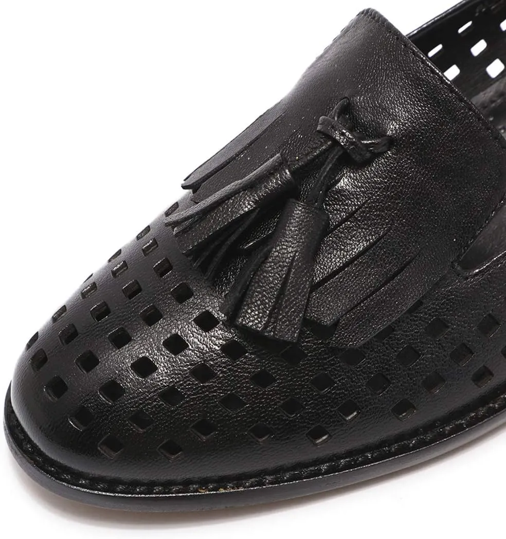 Mona flying Women's Leather Tassel Loafers Slip On Flats Office Ladies Casual Shoes