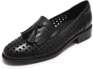 Mona flying Women's Leather Tassel Loafers Slip On Flats Office Ladies Casual Shoes