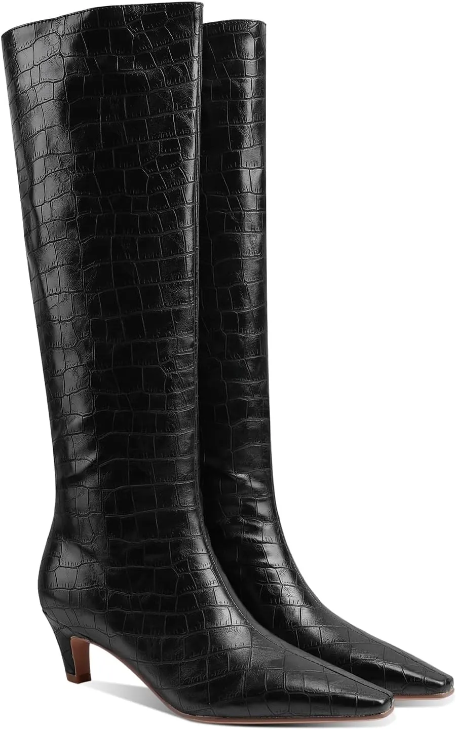 MOOMMO Women Kitten Heel Over Knee High Boots Square Toe Matte Pull On Wide Calf Pleated Low Heel Thigh Boots Stylish Retro Dress Boots Chic Party Comfy 4-11 M US