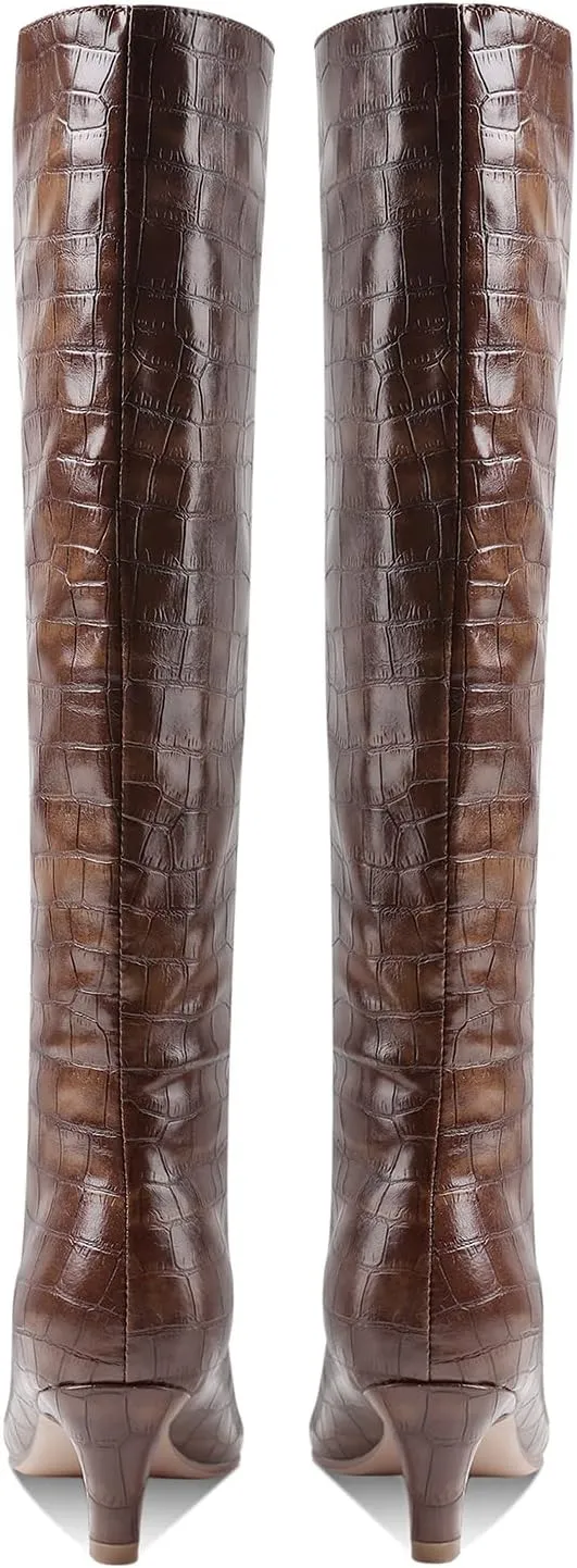 MOOMMO Women Kitten Heel Over Knee High Boots Square Toe Matte Pull On Wide Calf Pleated Low Heel Thigh Boots Stylish Retro Dress Boots Chic Party Comfy 4-11 M US