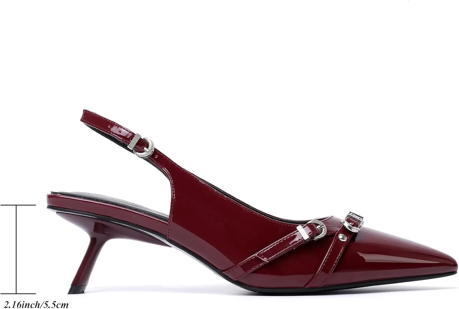 Mostrin Kitten Heels for Women Pointed Toe Pumps Patent Leather Low Heel Slingback Heels with Buckle Dress Shoes for Dating Party Working